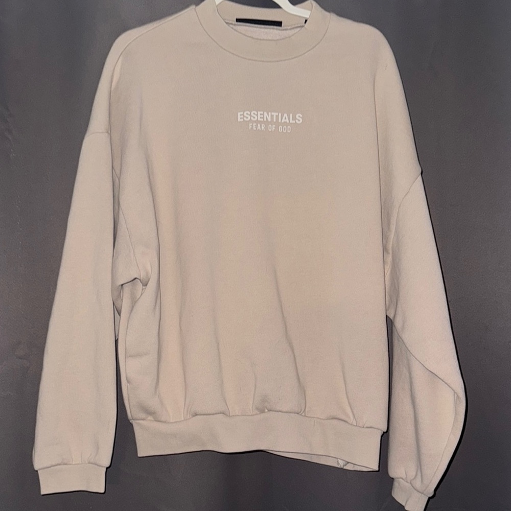 Essentials Cream Crewneck Sweater Soft Cotton Relaxed Fit